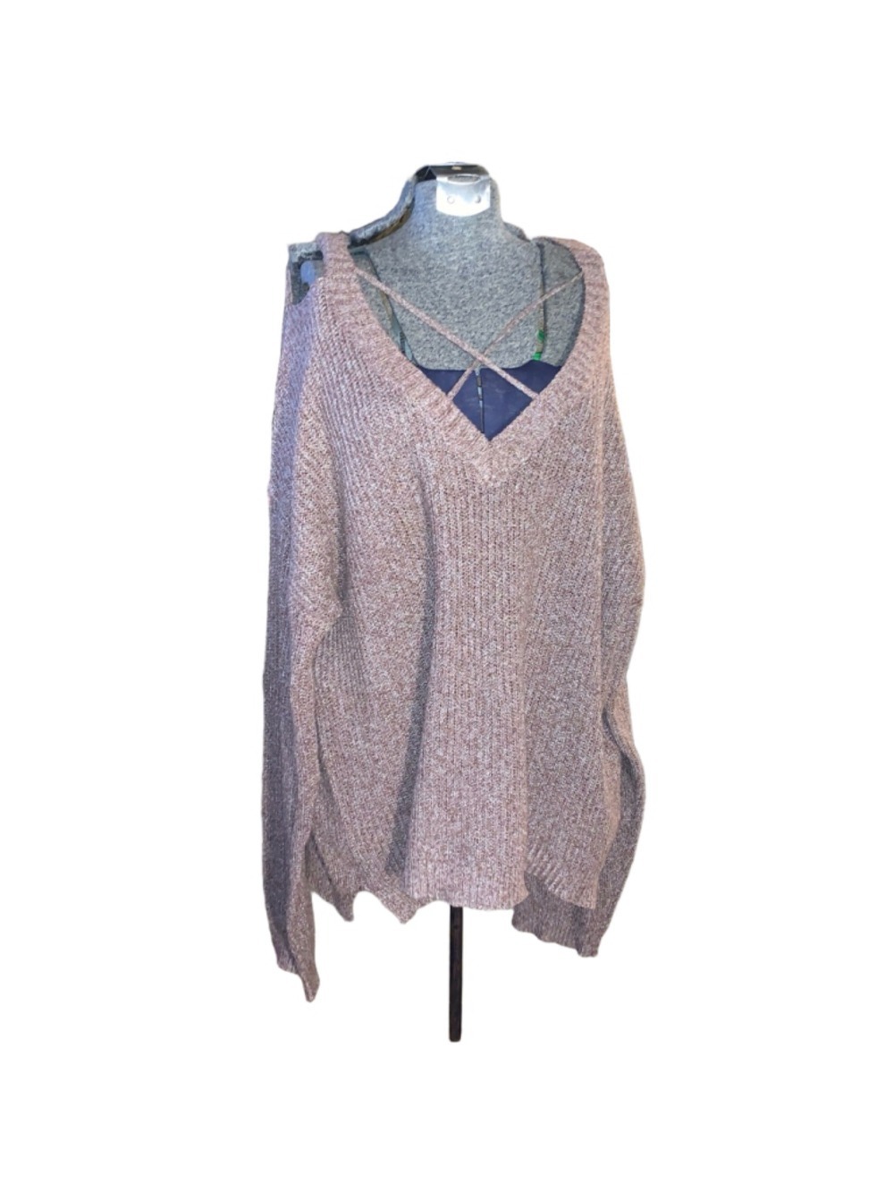 Women's MORAL FIBER Brown & White V-Neck Sweater 3X